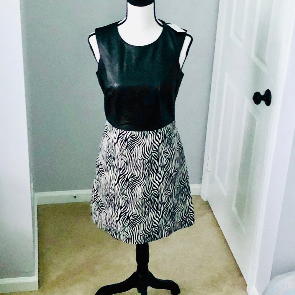 Milly dress, leather, black white Size 6 NWT